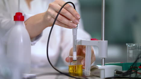 Laboratory-testing-of-liquid-in-lab-glassware.-Laboratory-equipment-working